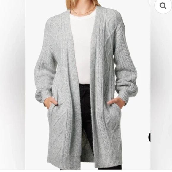 Joe's Jeans Wool Blend Open Front Cable Knit Pocket Cardigan Sweater Gray Size L - Picture 1 of 7